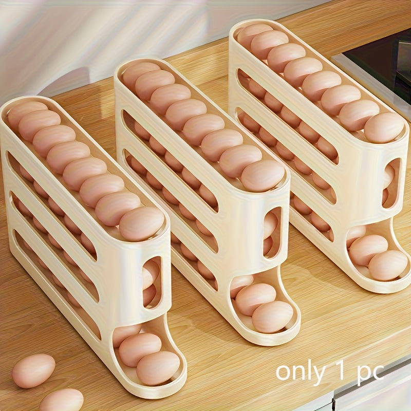 1pc Organizador de Huevos Ahorrador de Espacio con Rodillos Automáticos - Caja para Refrigerador Resistente, Sin Montaje Necesario, Adecuado para Puerta Lateral/Estante - Ideal para Hogar, Cocina o Uso Comercial, Diseño Compacto y Construcción Robusta, P