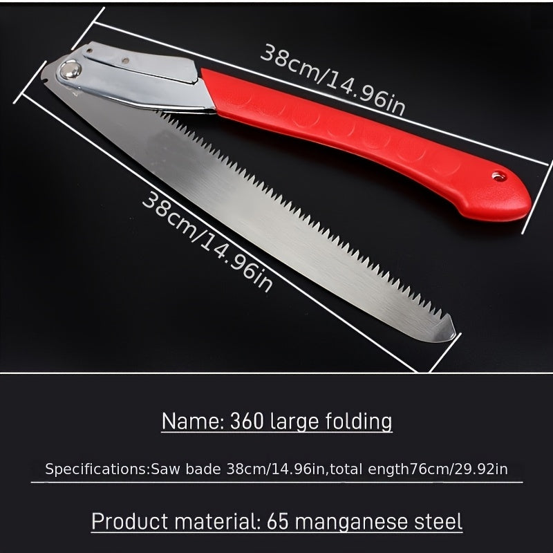 Sierra de Podar Plegable de Alta Resistencia de 14 Pulgadas con Hoja Curva SK5 - Dientes de Cuchilla Triplo para Árboles, Corta Madera, Camping, Jardinería, Senderismo y Paisajismo - Mango Ergonómico Rojo y Blanco, Esenciales para el Camping | Diseño Ple