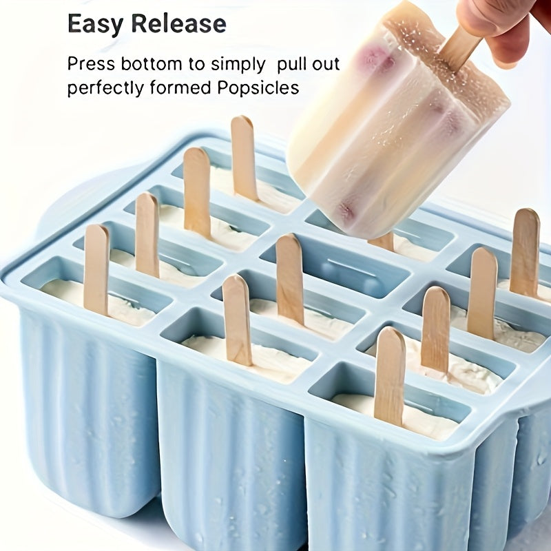 Moldes para Paletas de Silicona, Juego de 12 Bandejas para Congelador, Moldes Caseros para Helados en Barra