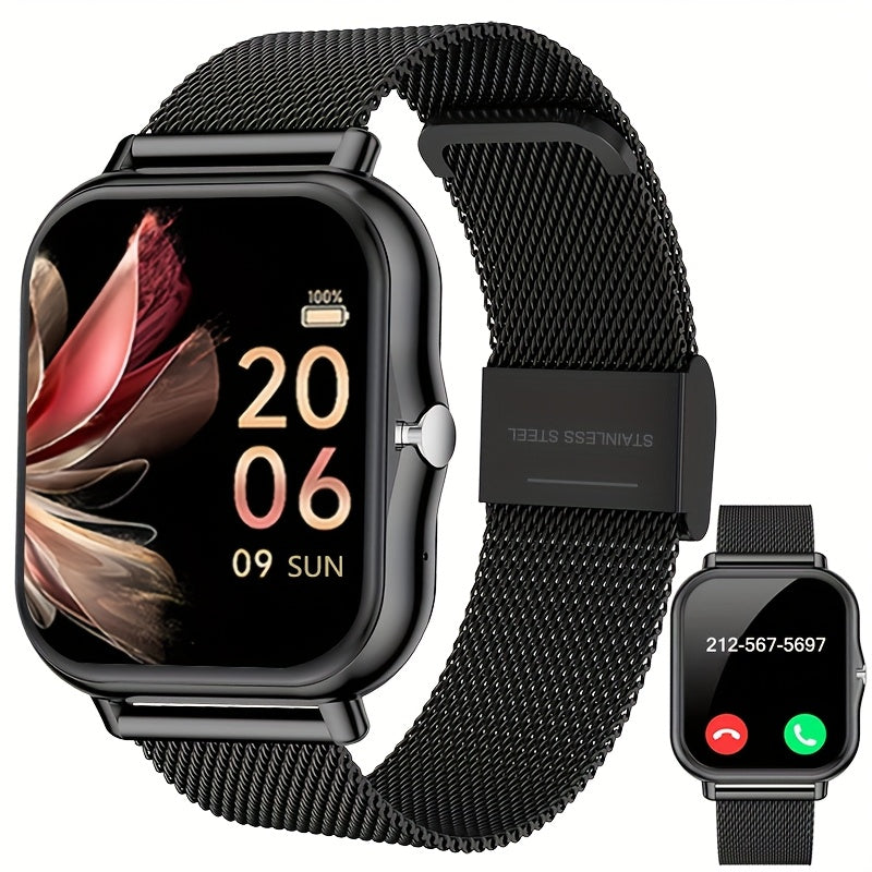 Smartwatch con Correa de Malla de Acero Inoxidable, Modos Deportivos Múltiples, Compatible con Sistemas iPhone y Android, La Mejor Elección para Regalo