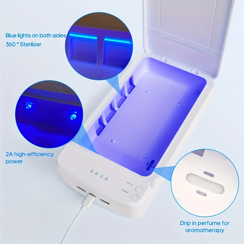 Caja de limpieza portátil para herramientas de uñas con luz azul, esterilizador USB para manicura, pedicura, pinzas, tijeras y suministros de salón, estuche plástico compacto sin pantalla, alimentado por USB para el hogar, recolector de polvo de uñas, eq