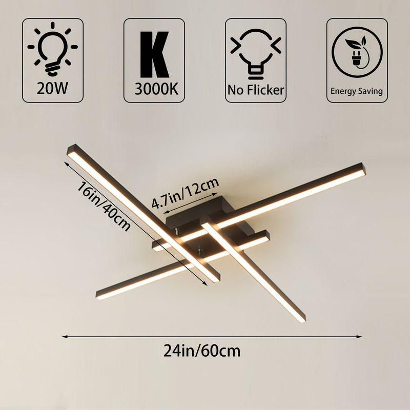 1 pza. Plafón LED Moderno de 20W, Araña de Techo Empotrada de Hierro Negro, Lámpara de Techo Regulable en Blanco Cálido para Dormitorio, Sala de Estar, Estudio, Accesorio de Iluminación para el Hogar