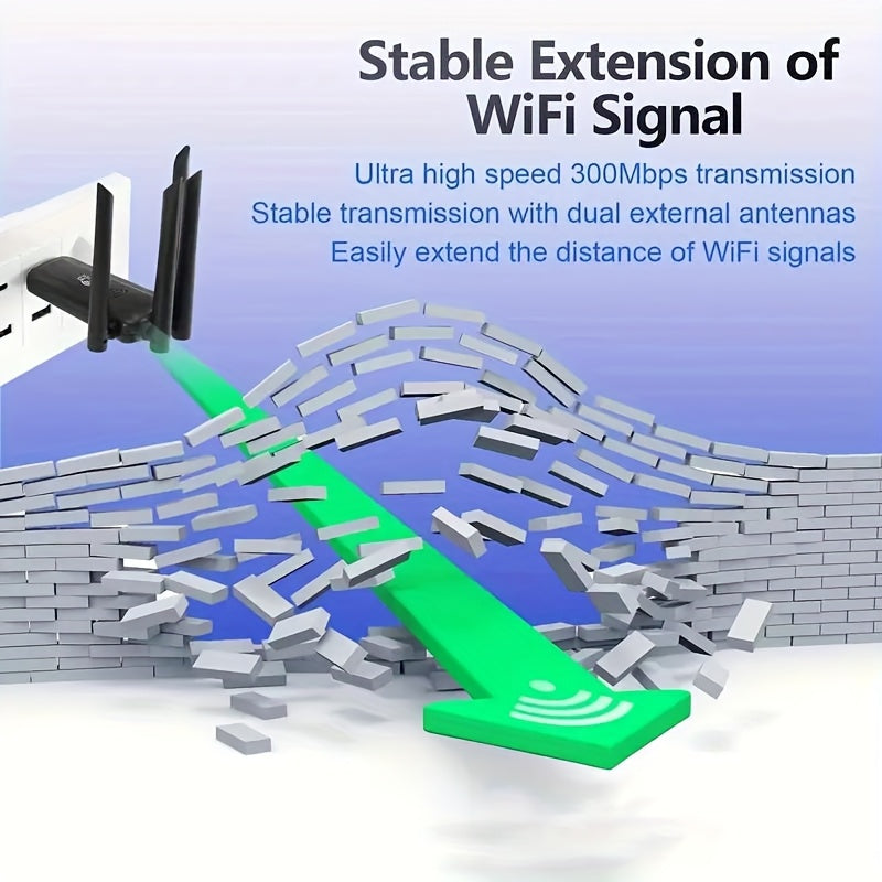 1 pieza de repetidor de WiFi USB, amplificador de señal de Internet de alta velocidad de 300 Mbps, mejorador de red portátil, material de PVC, alimentado por USB, no requiere batería, adecuado para redes domésticas.