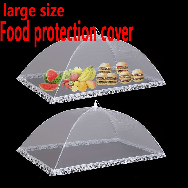 Juego de 1 cubierta plegable para alimentos de acero inoxidable con borde de encaje, gran protector contra polvo para fiestas al aire libre, picnics, asados y campamentos, accesorio de organización para cocina