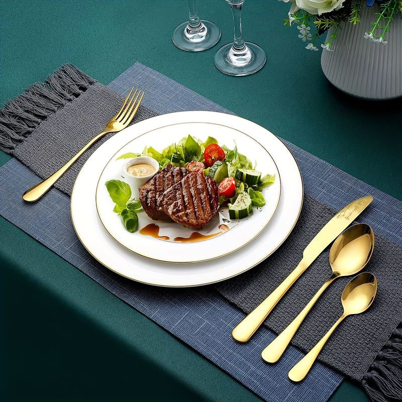 Juego de 4 cubiertos de acero inoxidable premium, pulido espejo, lavable en lavavajillas, ideal para restaurantes, cocinas, camping y picnics