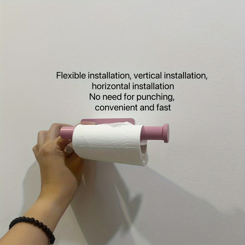 Soporte para papel higiénico de acero inoxidable rosa, fácil instalación, adhesivo, sin necesidad de taladrar, diseño de base cuadrada para dispensador de papel de baño