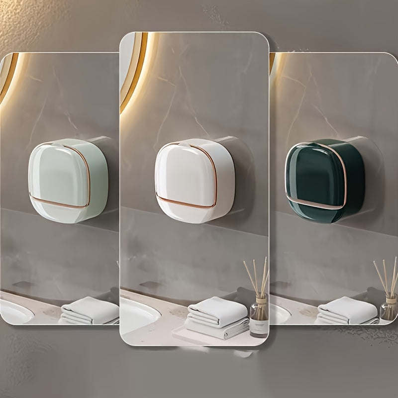 Dispensador de Jabón de Pared 1pc con Drenaje, Instalación Sin Taladro, Diseño Rectangular de Plástico en Verde/Blanco o Blanco/Dorado Rosa, Perfecto para Baño, Cocina y Almacenamiento de Fregadero