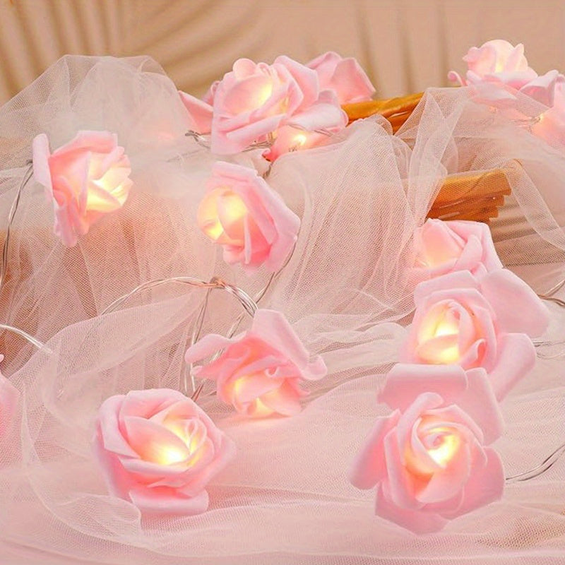 Luces LED de rosas, guirnalda de flores con luces para fiestas, jardín, Navidad y bodas