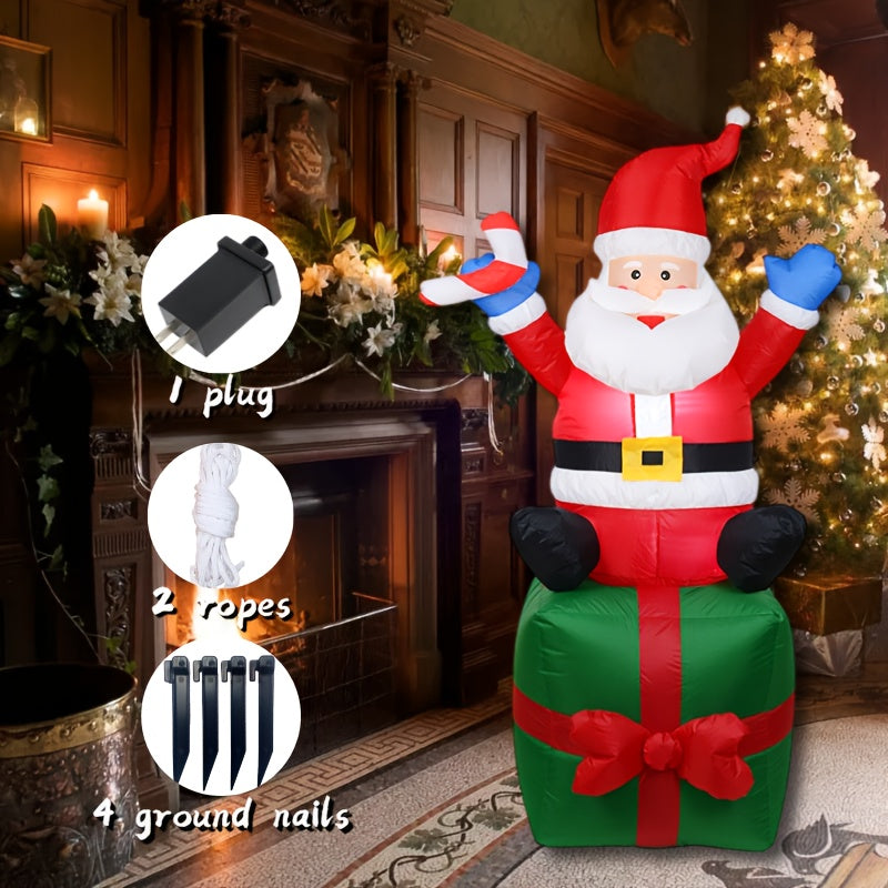 Caja de regalo inflable de Santa Claus, 182.88 cm, iluminación, enchufe americano, ideal para bodas/centros comerciales/patios/fiestas al aire libre, figura inflable navideña