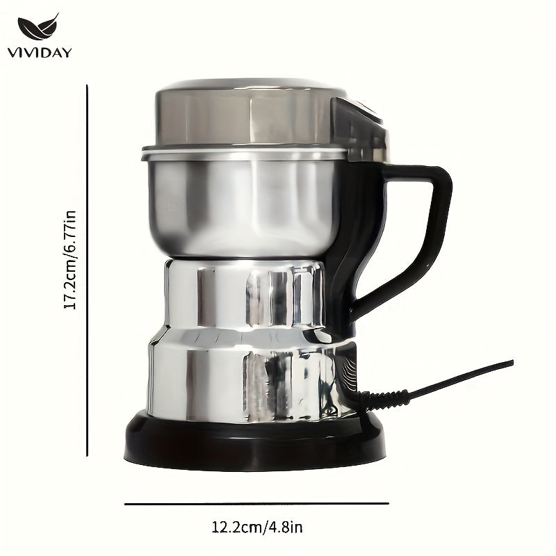 Molinillo de Café Eléctrico de Acero Inoxidable VIVIDAY con Mango - Máquina de Moler Multifuncional para Especias, Granos y Condimentos, Protección contra Sobrecalentamiento, Operación de Un Toque, Enchufe Estadounidense, Molinillo de Alta Potencia de 12