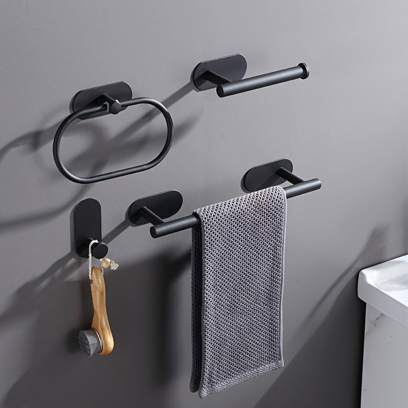 4 piezas Juego de accesorios de baño de acero inoxidable moderno, Anillo de toalla, Barra de toalla, Toallero, Juego de colgantes de baño, Soporte para toallas de mano, Soporte para papel higiénico, Toallero de baño