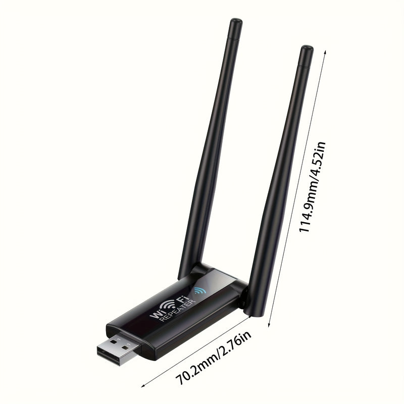 OEKE 300Mbps Dual-Band 2.4GHz USB WiFi Repeater Extender - Amplificador de señal de largo alcance con tarjeta de red, adaptador con antenas dobles, adecuado para cubrir toda la casa, extensor de Wi-Fi alimentado por USB | Diseño inalámbrico elegante | Di