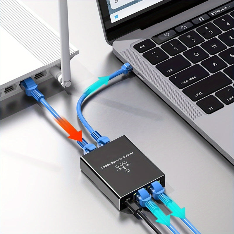 MAGIC BLOCK Repartidor de Ethernet Gigabit 1/3/4 RJ45 con alta velocidad de red y línea de alimentación USB Cat5/5e/6/7/8 conectado a múltiples dispositivos de 1000 Mbps de transferencia estable.