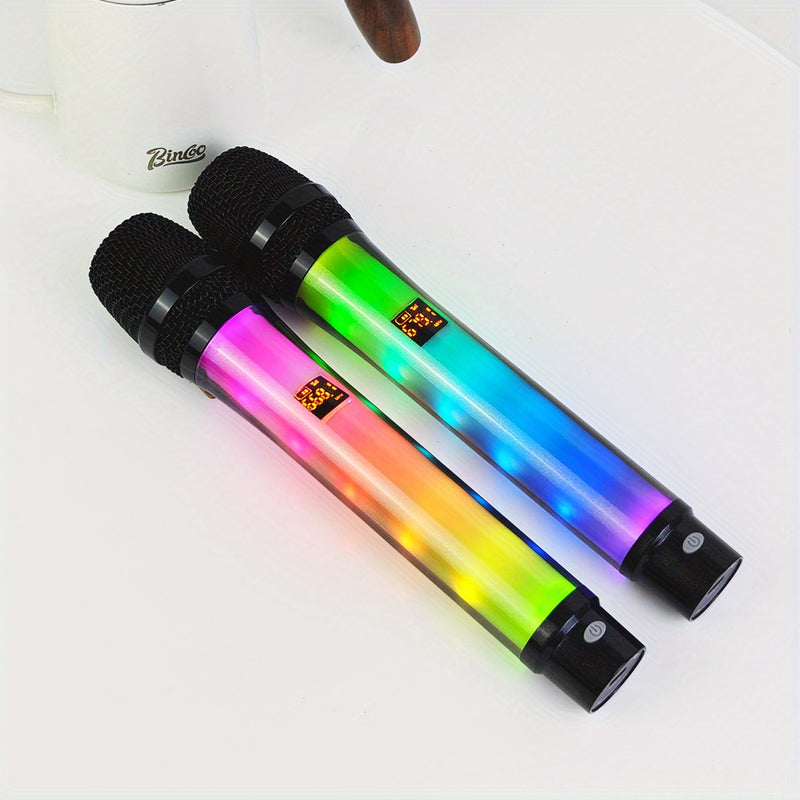 Microfono sin varillas Cambia de Color con 2.4G Anti-Interferencia, Doble Micrófonos y Luz Dinámica RGB para Karaoke y Transmisiones en Vivo, Batería de 2 Horas, Kit Ligero de Plástico