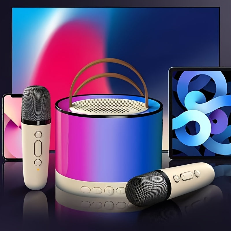 Equipo de karaoke con dos micrófonos inalámbricos y altavoces móviles LED, ideal para regalos de Navidad y Halloween, canto familiar, reuniones en casa, iluminación ambiental multicolor, obsequios festivos