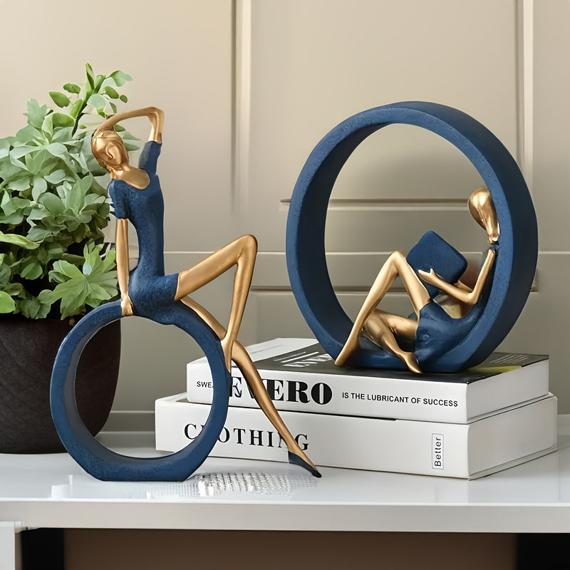 2 Piezas de Estatuilla de Resina Artística de Chica de Yoga - Escultura Creativa Nórdica, Figura de Bailarina Elegante - Perfecta para Decoración del Hogar y Regalo Ideal - Adorno de Mesa Artístico para Sala, TV o Gabinete