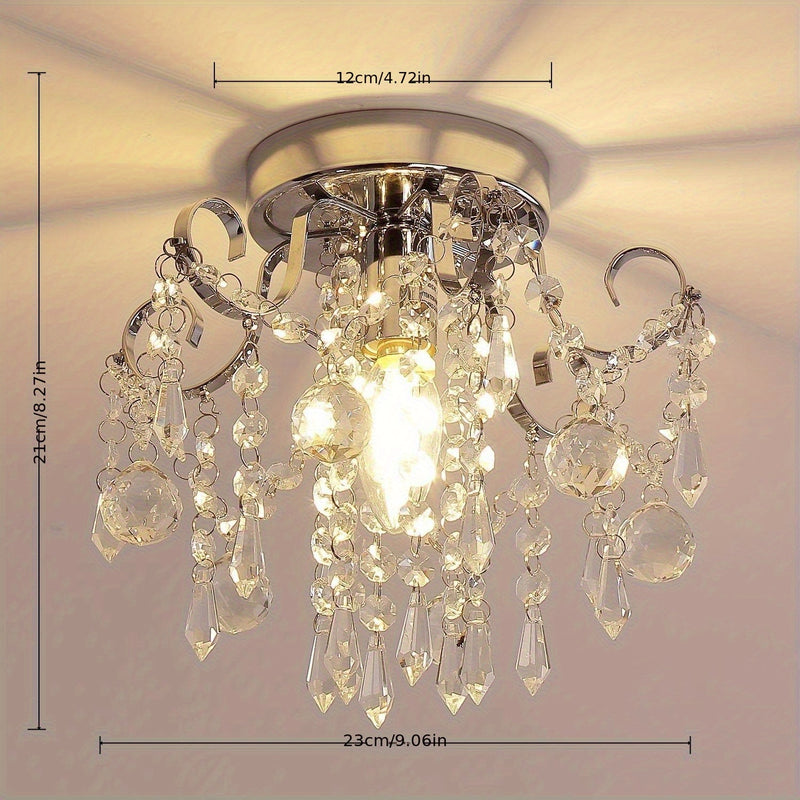 1 pieza de lámpara de colgante de cristal pequeño moderno con base de metal cromado, voltaje 85V-265V, adecuada para pasillos, salas de estar, dormitorios, baños, cocinas y otras decoraciones de iluminación. Base E14 (bombilla no incluida)