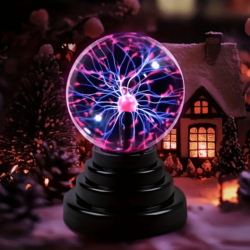 1 pieza de luz de bola de plasma con sensor táctil alimentada por USB - Efecto iónico vibrante, decoración de hogar art déco misteriosa, regalo perfecto para el hogar o la oficina, no requiere batería, base de plástico pulido con soporte negro, perfecta