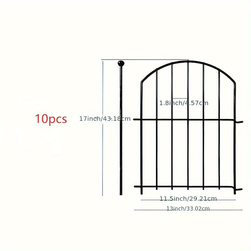 10 pzas Paneles de Valla de Jardín de Hierro Arqueado a Prueba de Óxido - Cercado Metálico Duradero sin Excavación para Perros, Barrera para Animales, Borde Atractivo para Macizos de Flores, Valla de Alambre Ornamental para Decoración Exterior de Patio y