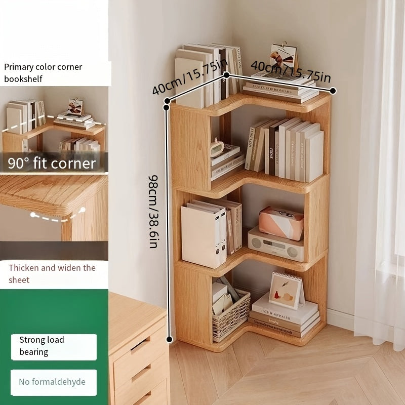 Estantería de madera maciza, repisa de esquina de varios niveles independiente, fácil de armar, para sala de estar, oficina, no requiere electricidad, material de madera dura, librero de esquina