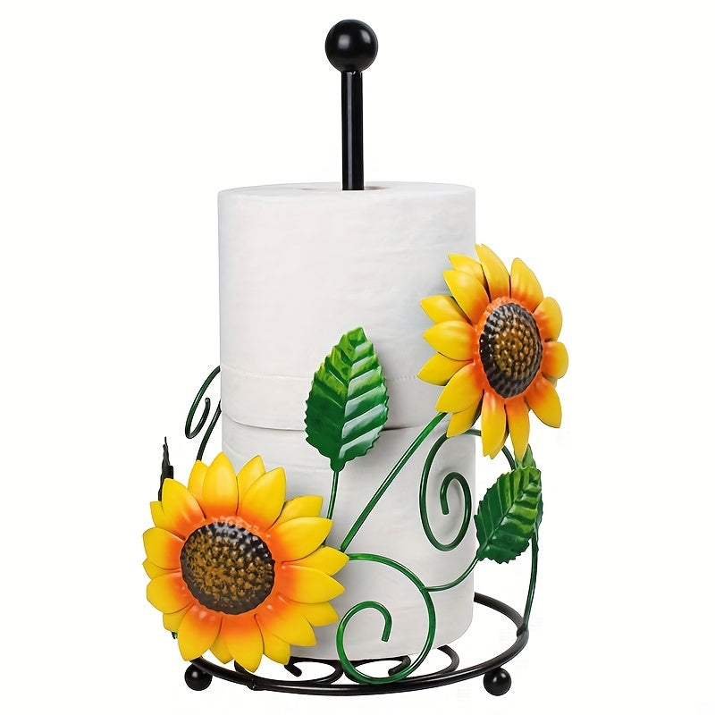 Porta Servilletas de Girasol - Organizador de Pared de Hierro con Diseño Floral Vibrante, 2 Niveles para Servilletas y Rollo de Cocina, Decoración Rústica para Cocina y Comedor, Adorno de Cocina con Detalles Intrincados