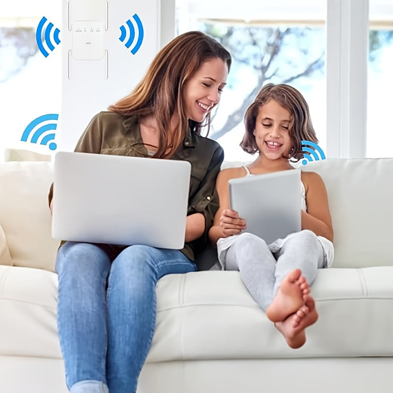 Amplificador de WiFi que Refuerza la Señal hasta 5000 pies cuadrados, Soporta Más de 55 Dispositivos, Repetidor de Internet Inalámbrico con Puerto Ethernet, Amplificador de Largo Alcance, Configuración Fácil con 1 Tecla, Punto de Acceso Compatible con Al