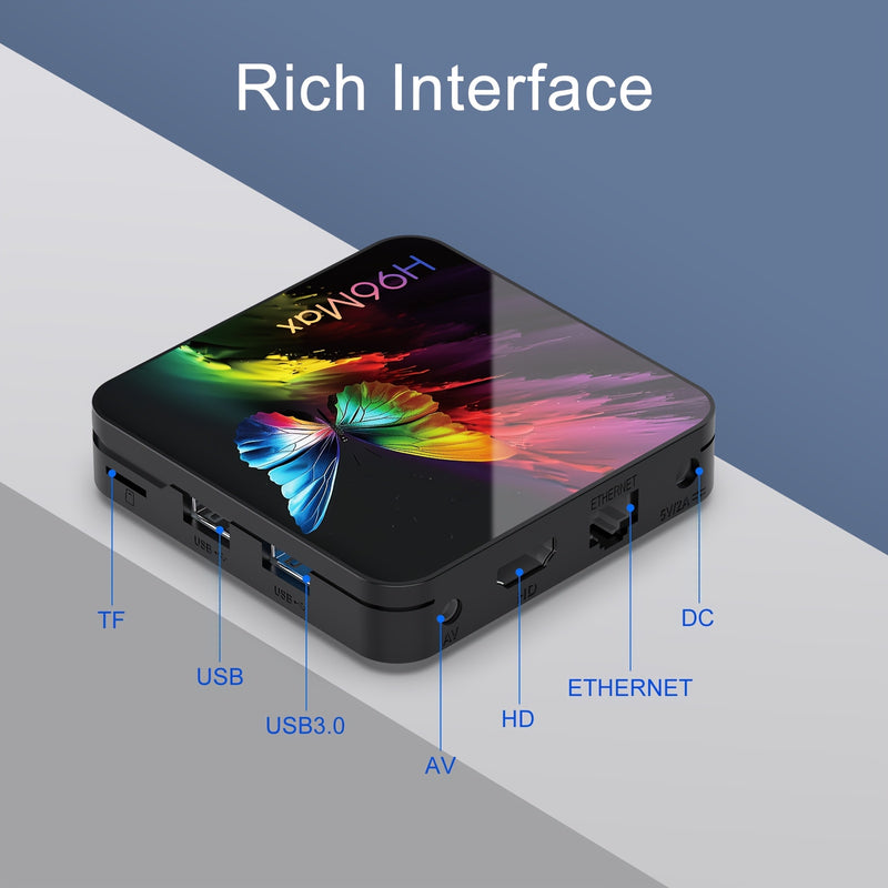 H96 MAX RK3518, caja de TV inteligente con Android 14.0, 4K@60Hz, WiFi 6 y BT 5.4, HDR10, Google Voice, Chromecast, navegador, puertos USB y Ethernet, enchufe de 110-220V, diseño compacto para cine en casa, transmisión de medios, reproductor de medios mo