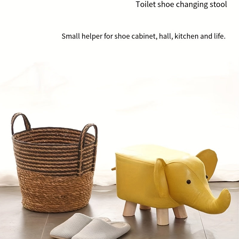 Pequeño taburete de madera sólida, disponible en cuatro colores, taburete bajo de elefante de dibujos animados, taburete pequeño de moda para el salón de casa, taburete creativo de forma única.