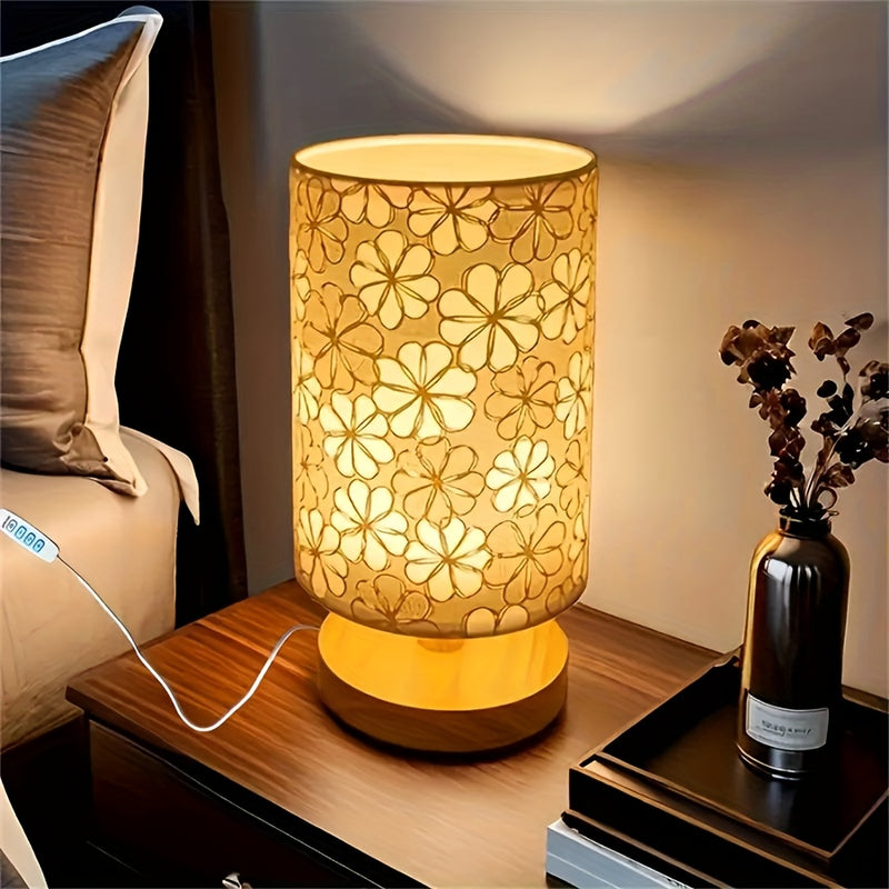 Linterna de Sueños con Luz Cálida - Lámpara USB para Dormitorio, Sala u Oficina, Base de Madera y Acabado Metálico Satinado, Decoración Ambiental para Mesa o Mesita de Noche, Artesanía en Madera