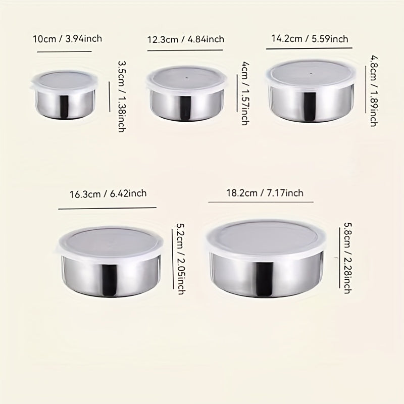 1 Juego, Caja Redonda para Mantener Fresco 5 Piezas, Caja Sellada de Acero Inoxidable con Tapeta, Caja de Almacenamiento, Dispensador de Alimentos, Adaptación de Cocina al Aire Libre