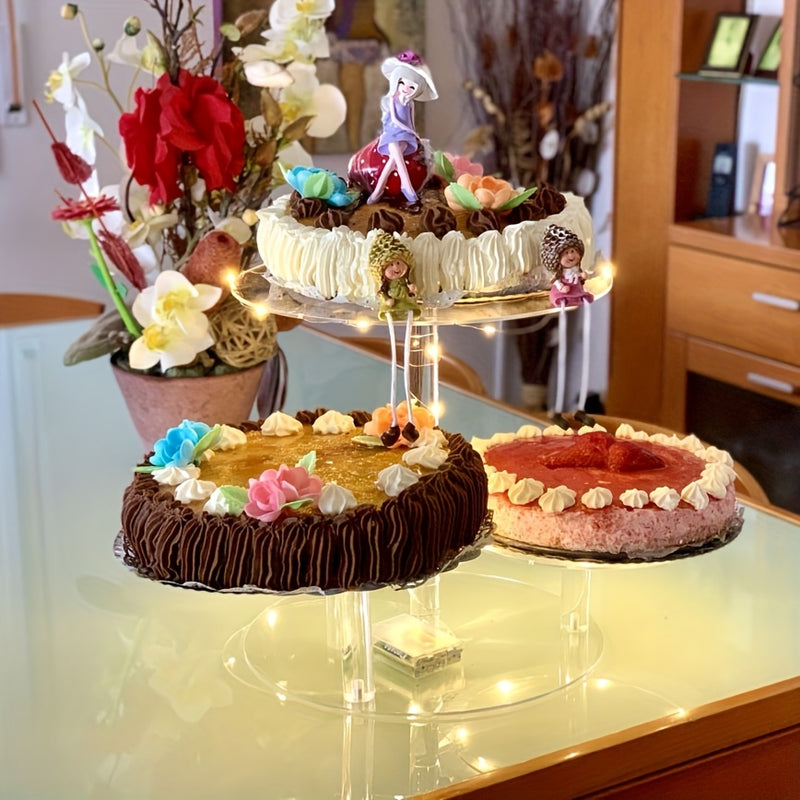 Soporte para pasteles redondo de acrílico con luces LED de 4 niveles, ideal para cumpleaños, bodas, graduaciones y baby showers, exhibidor seguro para alimentos de postres y pasteles, diseño temático para fiestas, exhibición de eventos | Soporte para pas