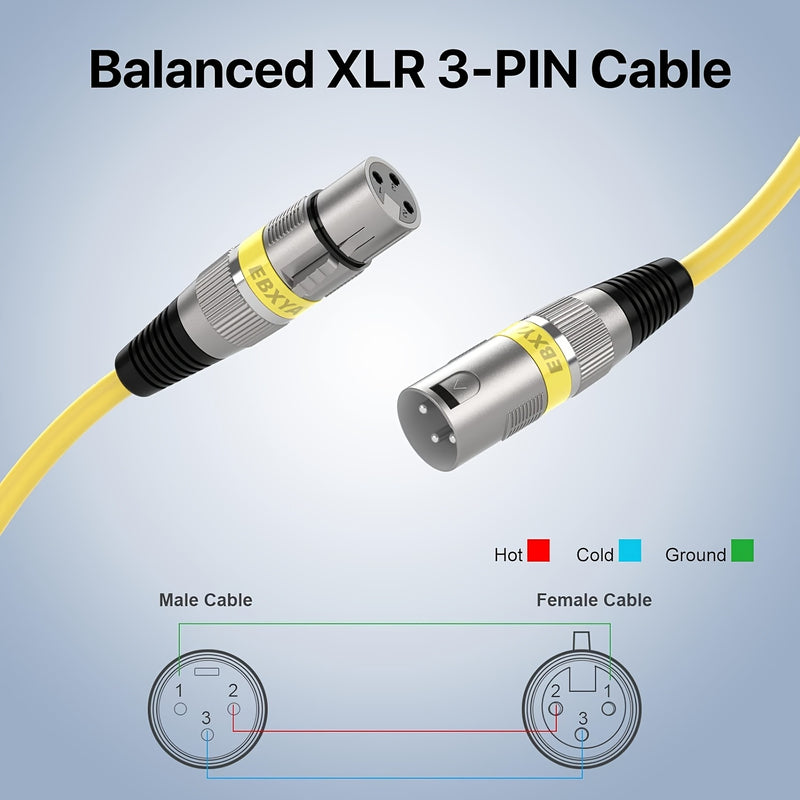 Conjunto de 6 Cables de Micrófono Balanceados XLR Macho a Hembra de 7.62 metros - 3 Pines, Anti-Interferencias, Diseño Autobloqueante, Colores Vibrantes (Rojo, Naranja, Amarillo, Verde, Azul, Morado) para un Sonido Claro y Fácil Identificación