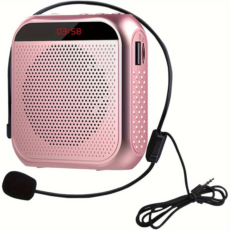 HOTU 1 micrófono portátil con amplificador de voz de alta definición, auricular con cable recargable por USB, sonido cristalino, manos libres para profesores, reuniones y guías turísticos, negro, micrófono portátil