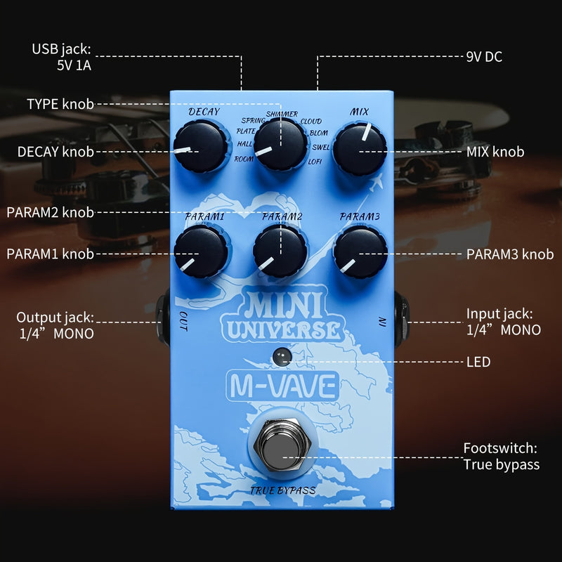 Pedal de Guitarra Reverb Innovación Sonido Único 9 Efectos de Reverb Universo Pedales Digital Puro