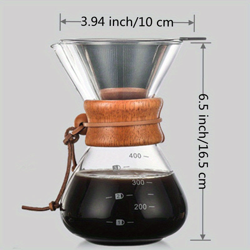 Cafetera de goteo de vidrio borosilicato, Kettle resistente a altas temperaturas de 400ml con asa de madera, diseño estampado para barista en casa