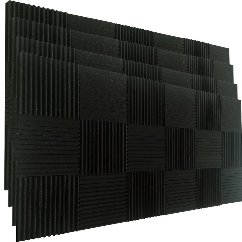 Conjunto de 48 Paneles de Pared Insonorizantes de Espuma Negra para Estudio, 12"x12"x1" - Espuma de Alta Densidad para Grabación y Absorción del Sonido, Ideal para Músicos
