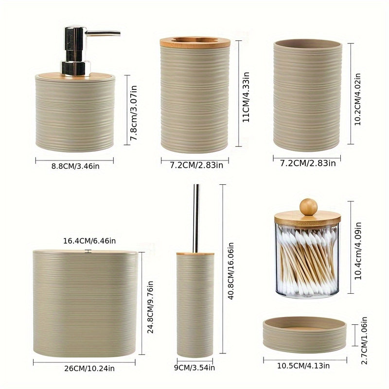 Juego de accesorios para baño de bambú, 8 piezas, con dispensador de jabón, portacepillos, vaso para cepillo de dientes, jabonera y frasco para hisopos, ideal para baño, sala, cocina o como regalo de casa nueva para familia y amigos