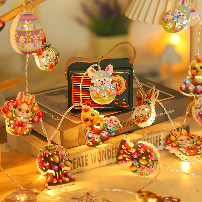 Cadena de 10 luces de Pascua con conejos pintados y huevos rotos, las luces elegidas al azar traen sorpresas agradables, alimentadas por una caja de baterías (baterías no incluidas), es adecuada para salas de estar, dormitorios, estudios y fiestas de vac