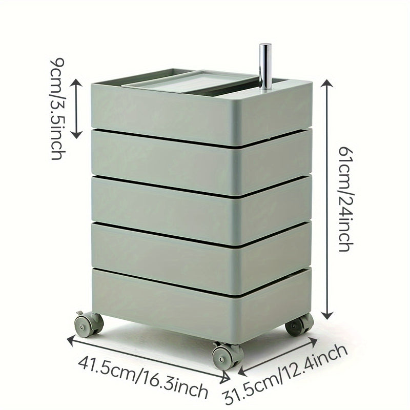 Carrito organizador rodante de 5 niveles con ruedas, estilo escandinavo - Organizador versátil sin necesidad de ensamblaje para oficina, sala o cocina | Plástico resistente al agua, diseño multifuncional, cajas de almacenamiento para organizar