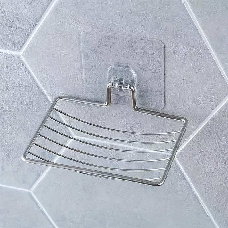 Porta jabón de acero inoxidable para montar en la pared, instalación sin taladro, diseño con drenaje, forma rectangular, aspecto moderno y elegante para almacenamiento en el baño, accesorios para baño, soporte para jabón duradero