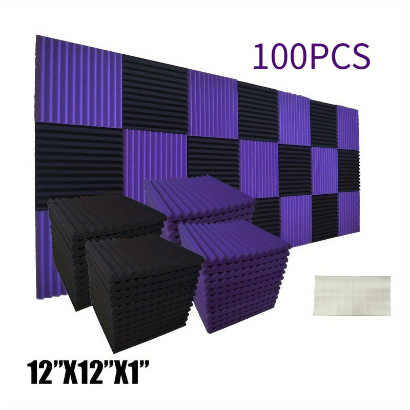 SMOLL ACOUSTIC 100-Unidades 5.08cm x 30.48cm x 2.54cm Paneles de espuma acústica autoadhesivos, material de reducción de ruido y amortiguación de sonido para estudio de grabación y teatro en casa, baldosas de espuma negra