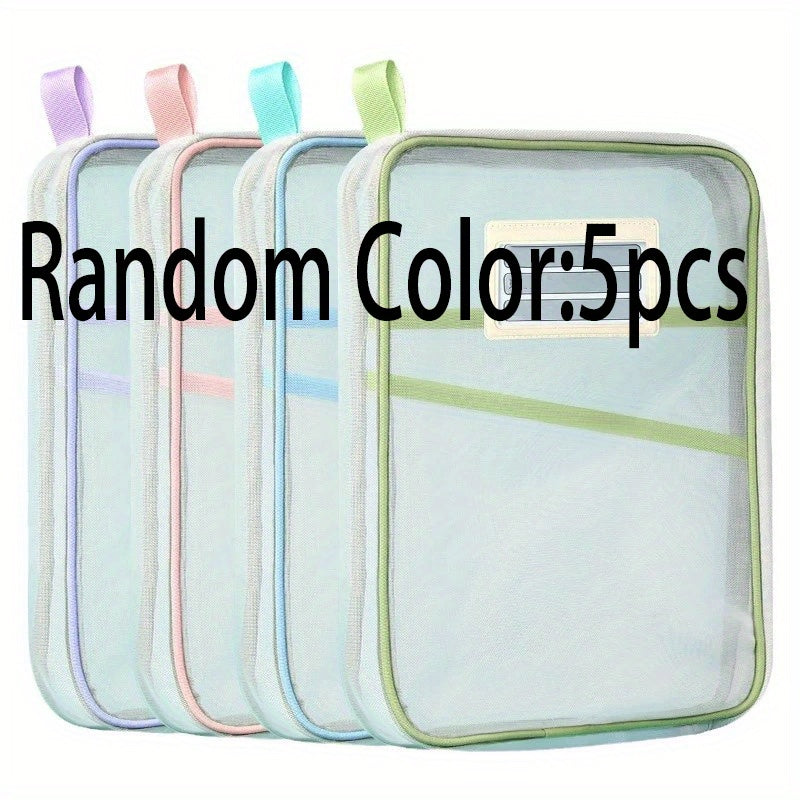 Bolsa de Archivo con Cremallera Tamaño A4 - Malla Transparente Engrosada, Material Duradero de Nailon, Bolsa de Almacenamiento Multifuncional con Asas Coloridas, Ideal para Organizar Materiales de Exámenes Estudiantiles, Libros y Papelería de Oficina