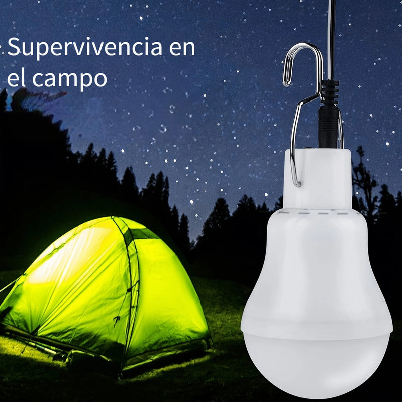 Bombilla LED Externa con Energía Solar y Panel Solar - Recargable, Eficiente en Energía, Lámpara Colgante para Jardín y Camping