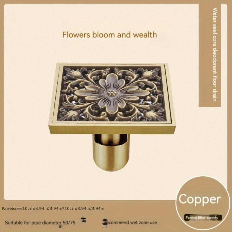 1pc Desagüe De Piso Retro Y Antiguo, Núcleo De Desagüe De Piso De Ducha, Colador De Desagüe De Ducha Cuadrado, Filtro De Cubierta De Desagüe Multifuncional Para Baño En Casa, Decoración Del Hogar, Accesorios De Baño