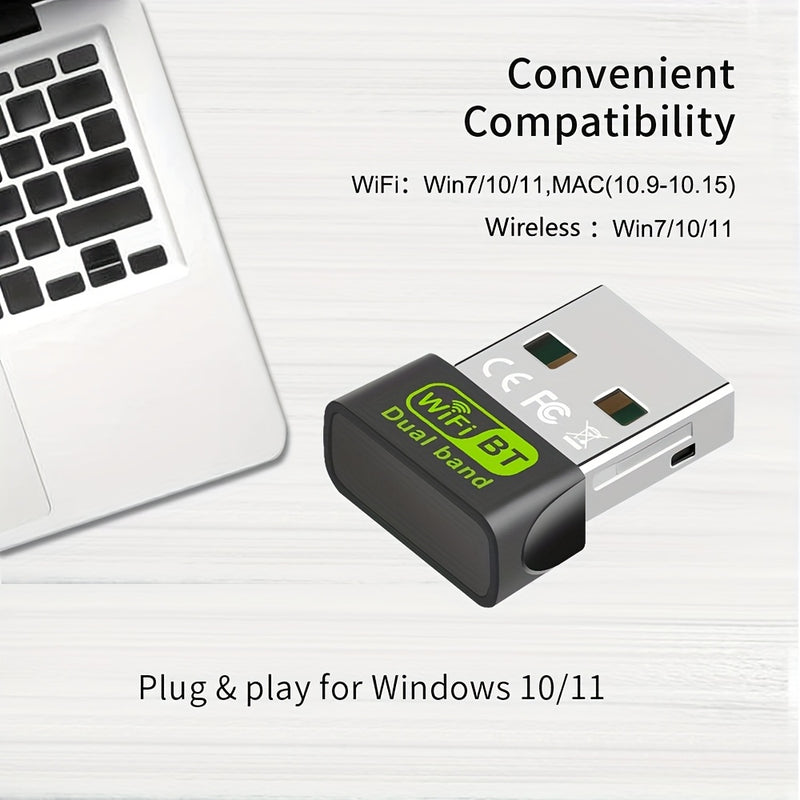 Adaptador WiFi Dual-Band de 650m, Tarjeta de Red Inalámbrica de 600m con Conexión USB – Transceptor Externo para Portátiles y Escritorios, Compatible con Teclados, Ratones, Mandos de Juego, Auriculares y Impresoras – Sin Necesidad de Controladores (Windo