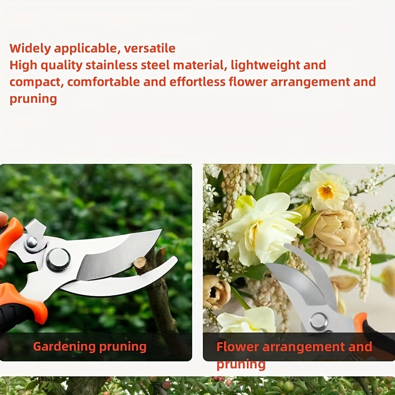 Tijeras de podar de acero inoxidable modernas - Tijeras de jardinería multifuncionales con agarre antideslizante, cortadores de ramas de cuidado del césped duraderos, operación manual