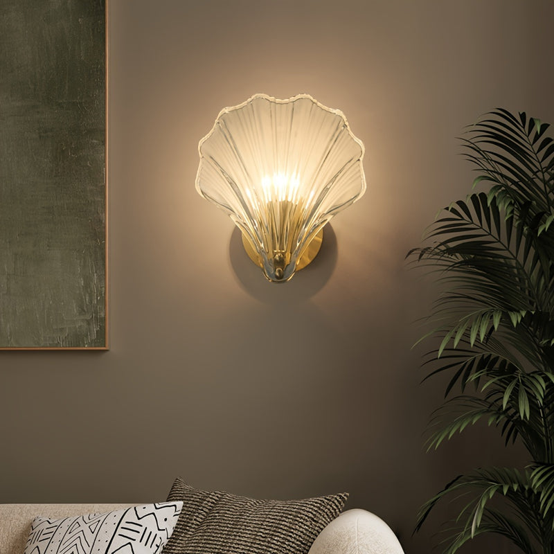 1 pieza de luz de pared de cristal moderno, con concha de vidrio, adecuada para dormitorio, sala de estar, comedor (base de bombilla E14, excluyendo bombilla)