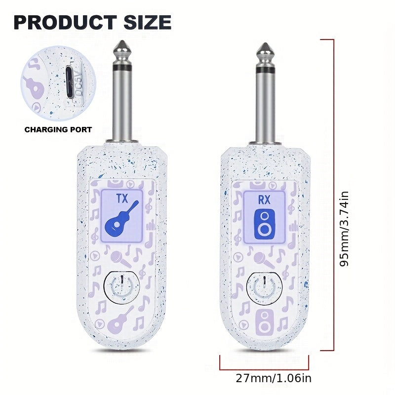 Sistema sin varillas para Guitarra con frecuencia de trabajo de 2.4GHz, transmisor y receptor inalámbricos recargables adecuados para guitarra, bajo, instrumentos de viento e instrumentos musicales electrónicos