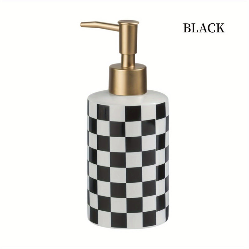 Dispensador de Jabón de Cerámica a Cuadros con Bomba Dorada Mate Antioxidante, Dispensador Decorativo para Baño o Cocina