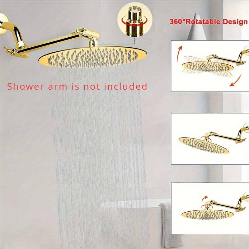 1pc Cabezal de Ducha Redondo Dorado, 25.4 cm Diseño Ultrafino - Cabezal de Ducha que Aumenta la Presión, Cabezal de Ducha Increíble, Cabezal de Ducha de Lluvia de Acero Inoxidable de Alta Presión y Alto Flujo, Accesorios de Baño Magníficos